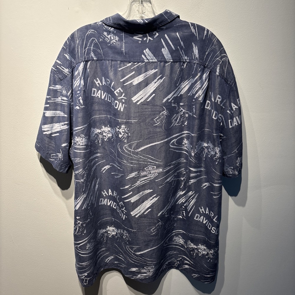 Harley-Davidson Shirt‎ Mens 2XL Short Sleeve Button-Up All Over Print Rayon - Picture 2 of 8
